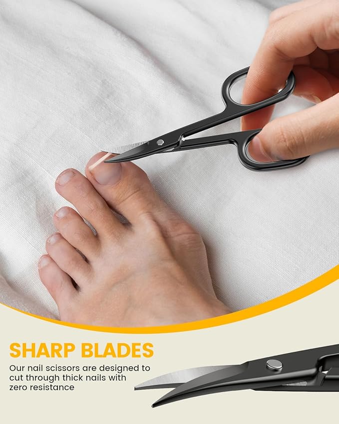 BEZOX Curved Nail Scissors – Fingernail Scissor for Women, Toenail Scissors for Thick Nails – Ergonomic Small Manicure Tool, Ultra-Sharp Nail Grooming Tool for Men - Black