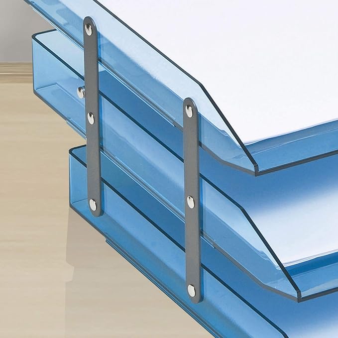 Acrimet Collapsible Articulated Letter Tray 3 Tier Plastic Desktop File Organizer (Clear Blue Color)