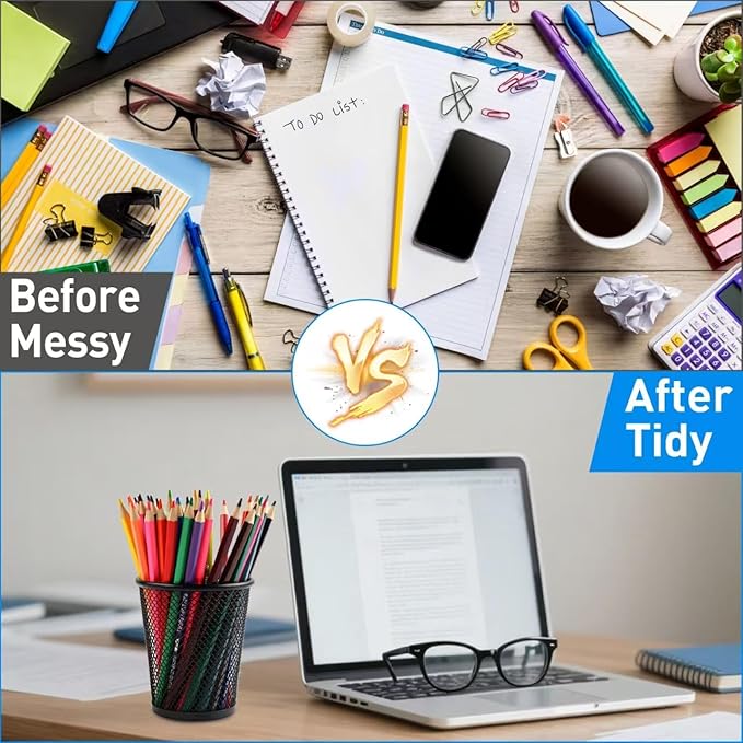 AZUREAL Pencil Holder 2 Pack, Black Mesh Desk Pen Holders, Premium Metal Pen Cup Holder for Desk, Office, Home, School