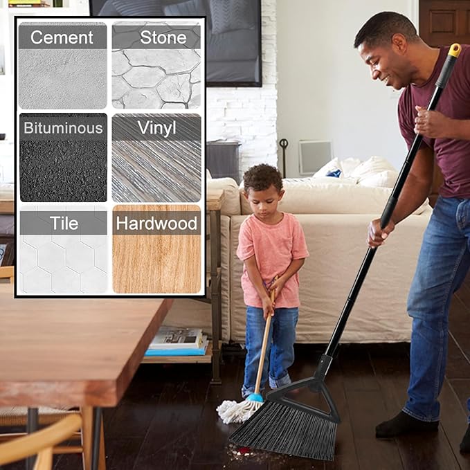 PUTNATRUE Heavy Duty Commercial Broom, 3 Pack Upgraded Angle Brooms for Sweeping Outdoor and Indoor, Perfect Black Brooms of House, Kitchen, Garage, Courtyard, Concrete