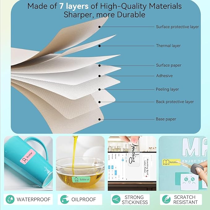 eebbl Label Maker Tape Refill 12mm 0.47, Standard Laminated Thermal Label Tape Replacement, 0.47"×1.57"(12×40mm) 1650 Labels/10Rolls/Pack, High Definition Labeling Tape for Home Office School Hotel