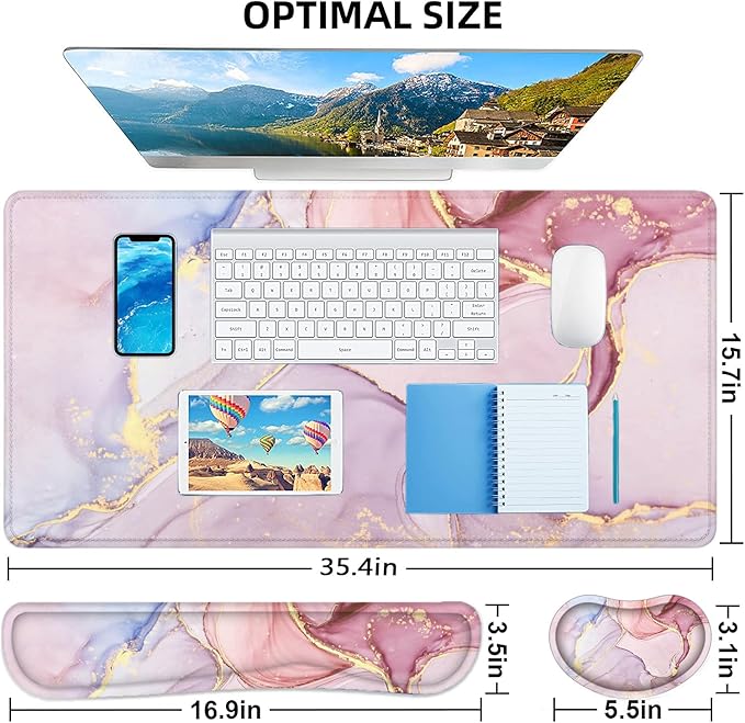 LATEEFAH Desk Mat, Mouse Pad with Wrist Rest, 4-in-1 Large Mouse Pads for Desk, Ergonomic Mouse Pad and Keyboard Wrist Rest Gaming Keyboard Mat for Office, Home