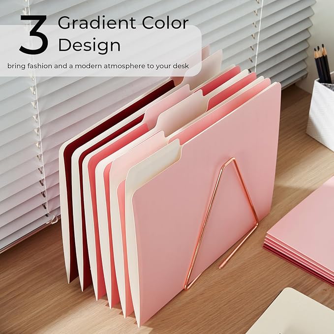 Y YOMA 12 Pack Colored File Folders Letter Size Gradient File Folder with 1/3-Cut Tab Cute Pretty Decorative Heavyweight Filing Folder File Organizers for Office School Home Desktop, Cute Pink