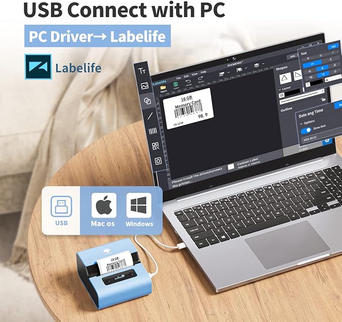 Phomemo Label Makers- M221 Brcode Label Printer 3 Inch Bluetooth Label Maker Machine for Barcode, Address, Logo, Mailing, Stickers, Small Business, Home, Office, Blue