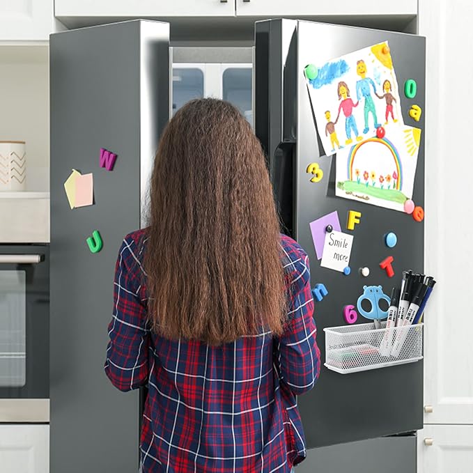 dedoot Magnetic Pencil Holder, White Mesh Pen Organizer Strong Magnetic Storage Basket Organizes Pens, Pencils, Markers for Whiteboard, Locker, Fridge, Cubicle Desk, Offices 6.3x2.3x2.6inch