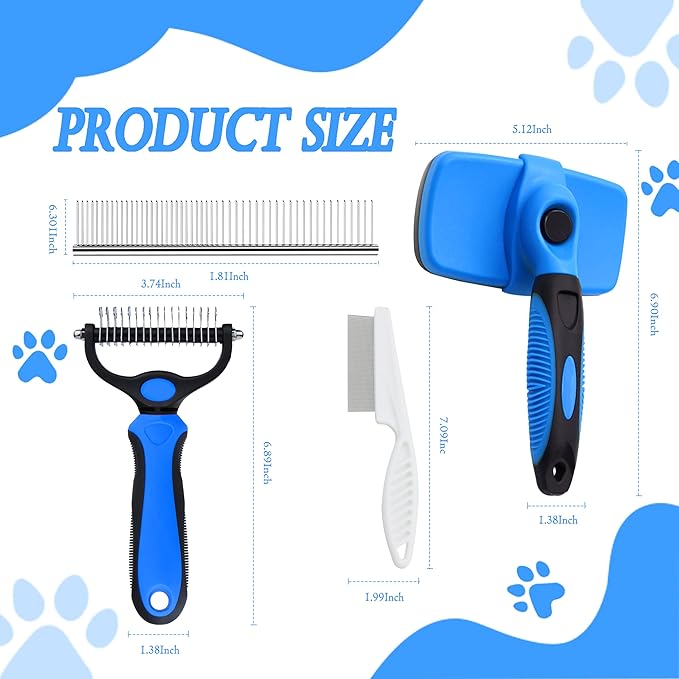 Artecare 4 in 1 Skin Friendly Grooming kit including Dematting Rakes,Self Cleaning Slicker Brush,Deshedding Brush,Flea Comb for Haired cat Dog and Small Animals.
