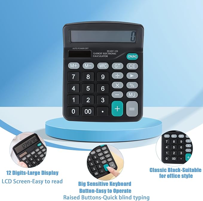 8PCS Desktop Calculators 12-Digit Dual Solar Power Calculator Handheld Basic Office Calculators with Large LCD Display and Big Sensitive Button for Office, School, Home (Black)