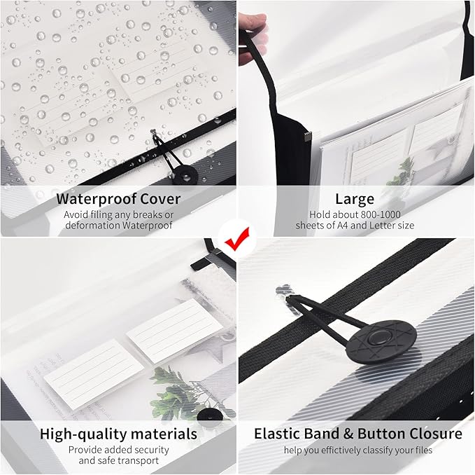 Expanding File Folder Document Organizer with Elastic Cord & Button Closure, Letter Size, 2.8" Expansion, Letter A4 Expandable File Folder for Home School Office Organization, 5 Pack