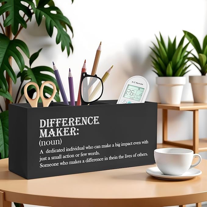 Difference Maker Gift Pencil Pen Holder for Desk, Appreciation Thank You Gifts for Coworkers Employees Boss Teacher Mentor Wooden Pencil Holder Organizer for Home Office Desk Accessories