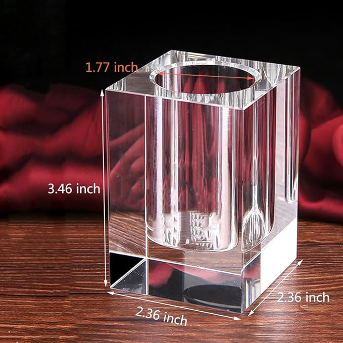 Coideal Glass Crystal Pen Pencil Cup Holder Square Clear Small Desk Table Organizer for Office School, Teacher and Student