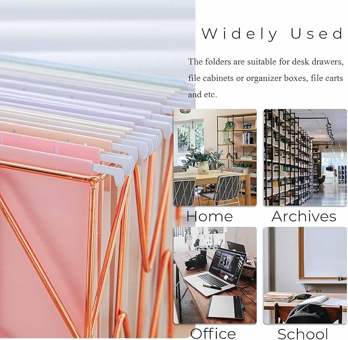 Y YOMA 24 Pack Colored Hanging File Folders Letter Size Decorative Hanging Folder Cute Pretty File Folder for Filing Cabinet Drawer Office Home with 1/5-Cut Adjustable Tabs, Soft Color