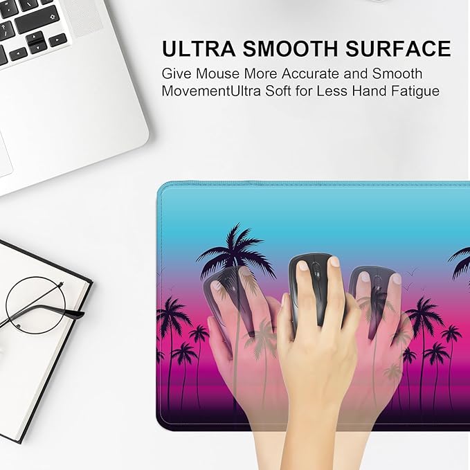 Large Desk Mat, Desk Matt for Desktop, Computer Gaming Mouse Pads, Anti-Slip Rubber Base, Stitched Edges Soft Mat for Desktop Office Home 31.5 x 11.8 Inches (Neon Palm)