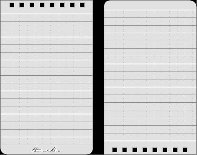 Rite in the Rain Weatherproof Top Spiral Notebook, 3" x 5", Black Cover, Universal Pattern, 3 Pack (No. 735-3X)