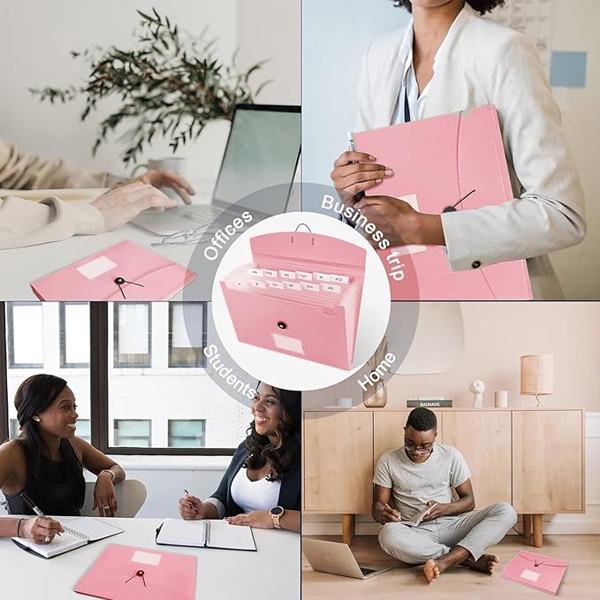 Pink Expandable File Folders, Expanding Receipt Organizer, Accordion Folder File Folders, Important Document Organizer, Accordion Folder for Office/School (Pink)
