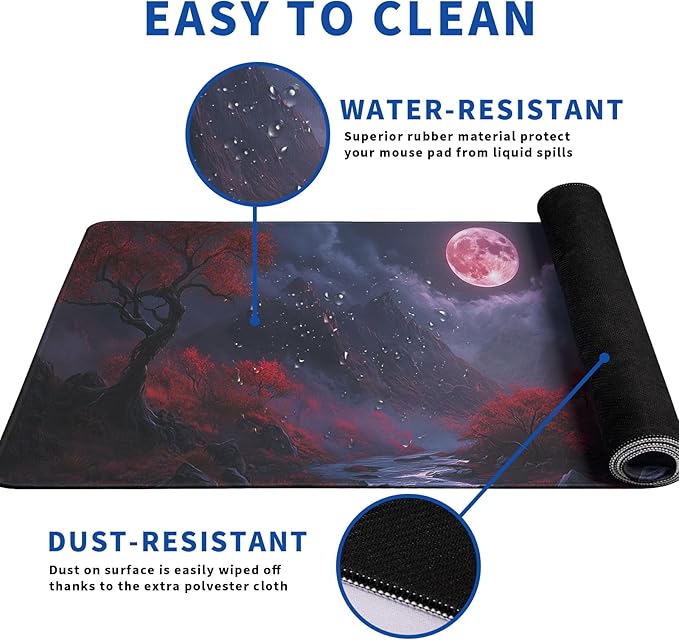 Darkness Red Moon Mouse Pad Abstract Red Mouse Pad 31.5x11.8 Inch Texture Non-Slip Rubber Base Large Mousepad Stitched Edges Keyboard Mouse Mat Desk Pad for Office and Home (Darkness 2)