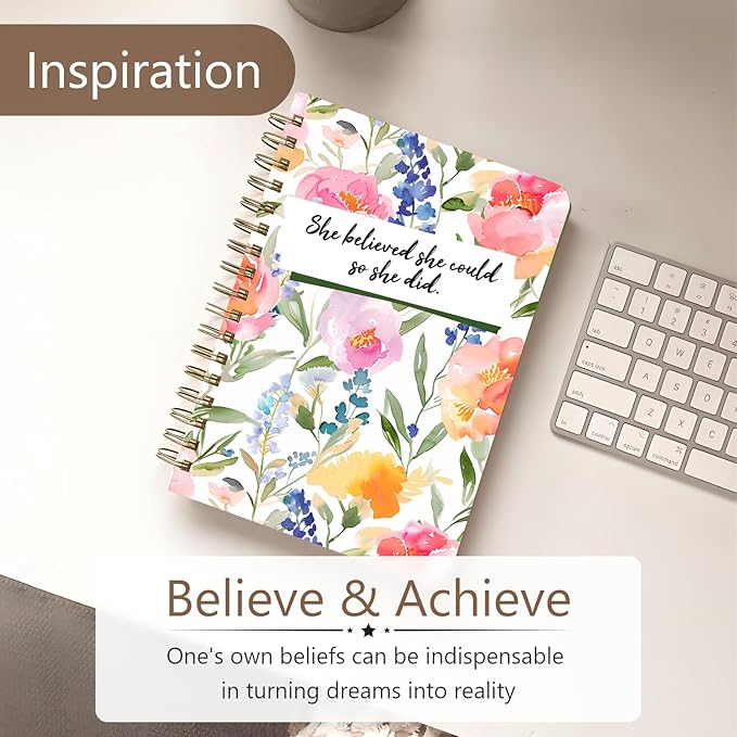 Cute Spiral Notebook journal A5 Aesthetic Pretty Floral Design for Women Girls Kawaii with Pocket, 8.5 x 5.7 inch, Flower