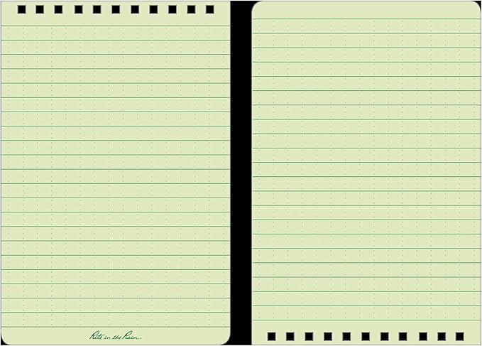 Rite In The Rain Weatherproof Top Spiral Notebook, 4" x 6", Green Cover, Universal Pattern, 3 Pack (No. 946-3)