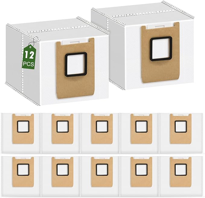 Ndoge 12 Pack Replacement Dust Bags for Eufy E28 Omni/E25 Omni Robot Vacuum Replacement Vacuum Bags 3L Large Capacity Disposable Bag Heavy-Duty 4-Layer Replcement Bags