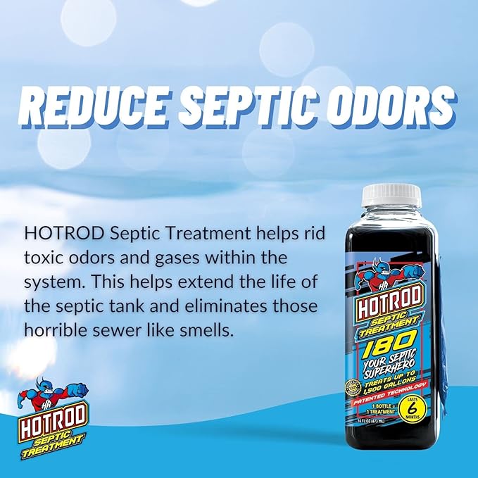 HOTROD Septic Tank Treatment - #1 RATED 6 Month Supply Extends Septic System Life and Prevents Costly Repairs - Industrial Grade - Easy to Use - Safe on Piping and Plumbing - 16oz Liquid