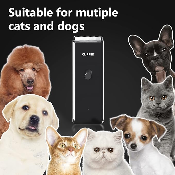 Founouly Black Dog Cat Clippers, Home Professional Cordless Cat Grooming Tools for Dog Thick Coat Clippers, Low Noise Pet Hair Trimmer Kits with 9-Pieces