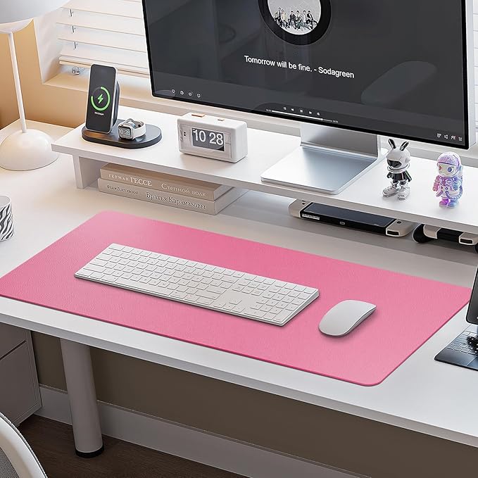 Boutilon Leather Desk Pad Protector,Non-Slip Mouse Pad,Laptop Desk Pad,Office Mouse Mat,Waterproof Leather Desk Blotter,Desk Writing Pad for Office and Home (XL-Rose Pink,35.4"x 15.7")