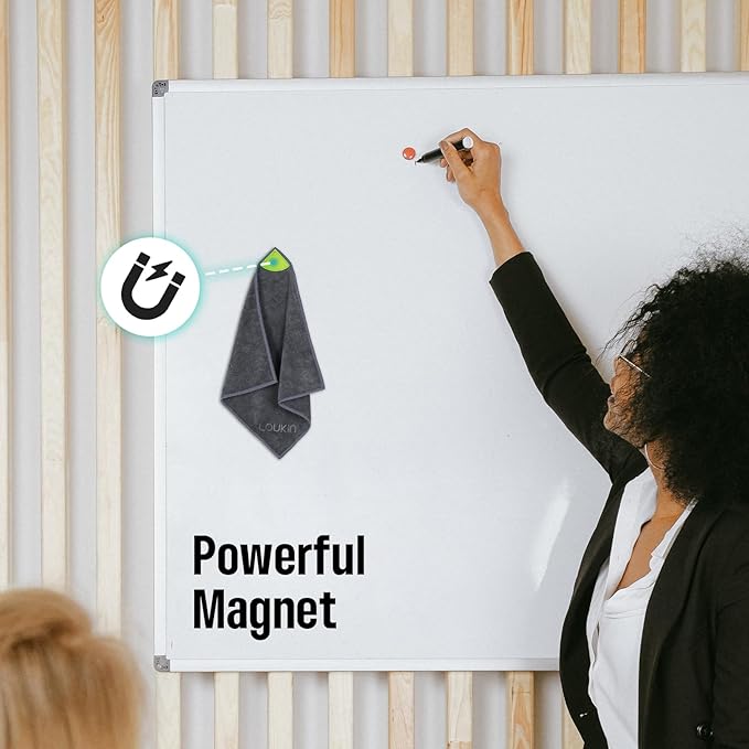 loukin 2 Pack Magnetic Cleaning Cloth, Microfiber Dry Erase Eraser, Washable Whiteboard Cleaning Cloth for Classroom, Home and Office, Gray, 12" x 12" - 3.4 fl oz Whiteboard Cleaner Included