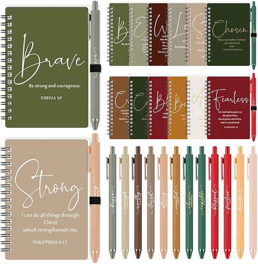 Kosiz 24 Sets Inspirational Christian Gifts Bulk Christian Notebooks Prayer Journals with Pens Spiral Bible Journals Religious Gifts for Church Grandparent Pastors Day Sunday School (Retro Color)