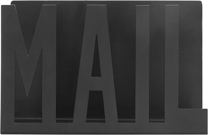 MyGift Modern Black Metal Mail Holder Countertop Organizer with Cutout Mail Lettering Design, Office Desktop Envelope and Document Storage Rack
