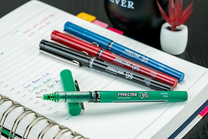 Pilot Precise V5 Capped Liquid Ink Rollerball Pens, Extra Fine Point Ink Pens 0.5 mm, Colored Pens, Assorted Colors, Pack of 4 - Ideal for School, Journaling, & Office Writing