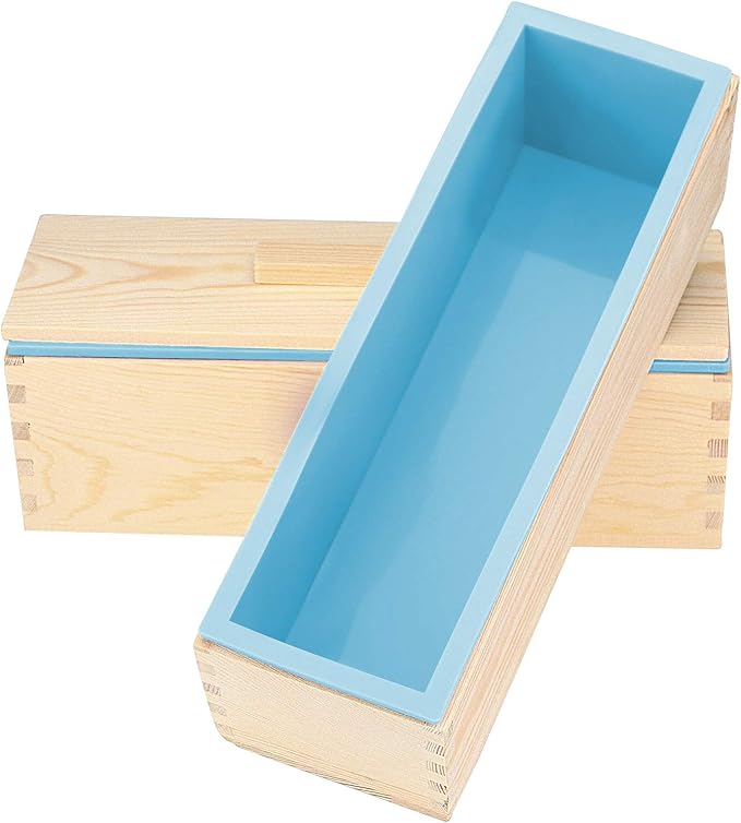 ZOENHOU 3PCS 42oz Blue Soap Molds, Flexible Rectangular Silicone Soap Making Molds Kit with Wood Box DIY Tool Set for Soap Making Supplies