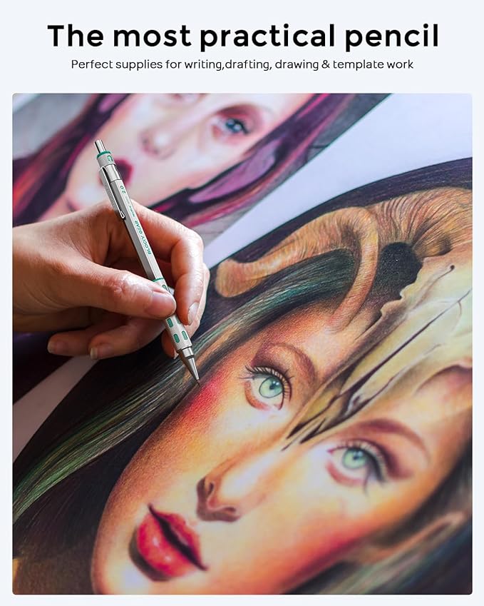 Nicpro 3 Pack Blocky Gear 2.0 mm Metal Mechanical Pencils Set with Case, Drafting Pencil with 13 Tubes 2mm Lead Refills (HB 2B 2H 4B 4H 6B & Colors), Erasers for Carpenter Writing Drawing