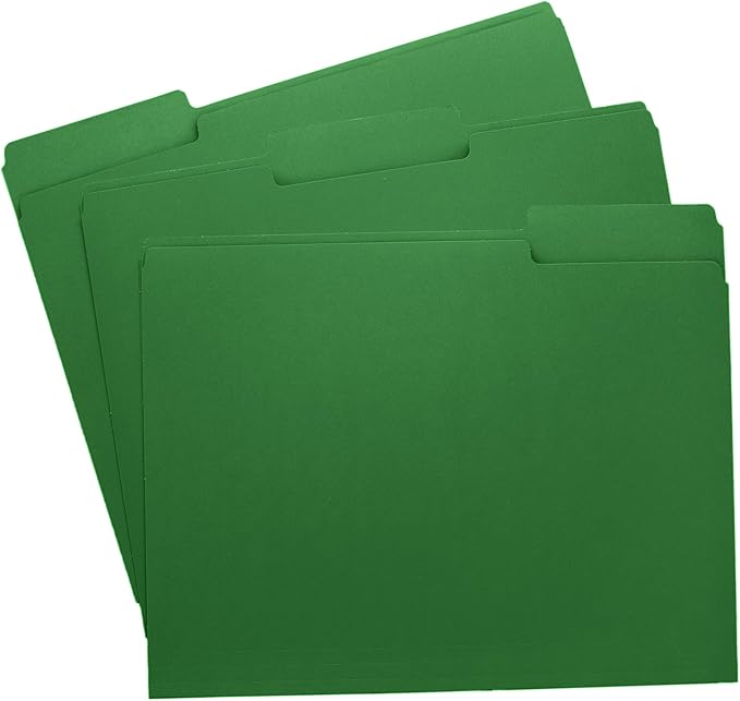 Green File Folders, 1/3-Cut Tabs, Letter Size, 12-Pack – Durable Office Filing Folders for Documents, Papers, and Organization