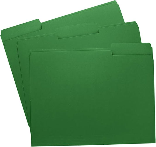 Green File Folders, 1/3-Cut Tabs, Letter Size, 12-Pack – Durable Office Filing Folders for Documents, Papers, and Organization