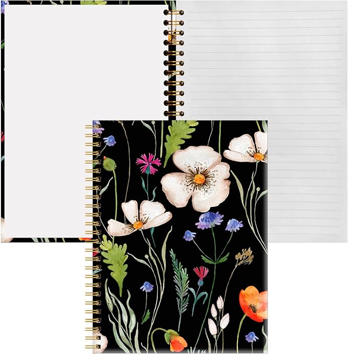 Spiral Notebook A5, Hardcover Journal for Women, 120 Pages Thick College Ruled Paper, Perfect for Office, School, or Home Use(Watercolor Delicate Wildflowers)