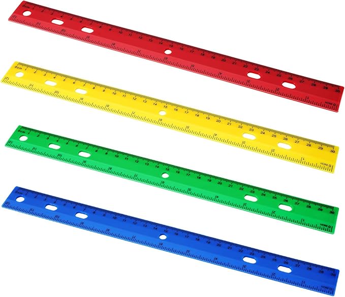 Chuangdi 20 Pieces 12 Inch Rulers Bulk Plastic Colorful Rulers for Kids Student Classroom School Office (Colorful,6 Hole)
