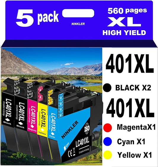 LC401XL Ink Cartridges for Brother Printer LC401 401 XL Compatible for MFC-J1010DW MFC-J1012DW MFC-J1170DW Printer 4 Pack (1 Black, 1 Cyan, 1 Magenta, 1 Yellow)