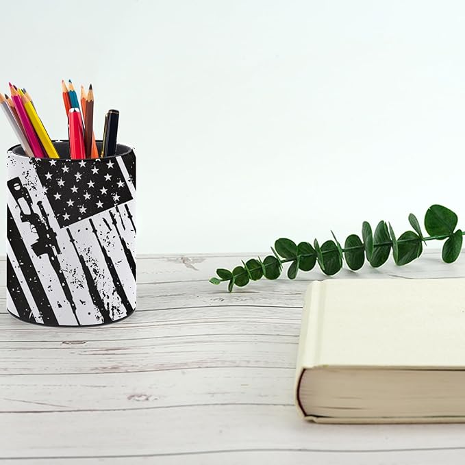 American Flag Pen Holder Pencil Organizer Cute Pencil Cup Desk Decor Makeup Brush Holder PU Multifunctional Office Suppliesfor Home Classroom School