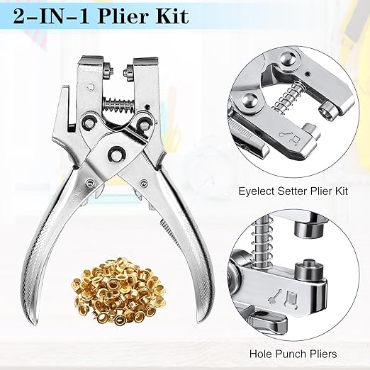 Honoson 3/16 Inch Grommet Tool Kit Eyelet Plier Set Hole Punch Grommet Hand Press Pliers with 200 Pieces of Eyelets for Shoes Clothes Bags(Multicolor)