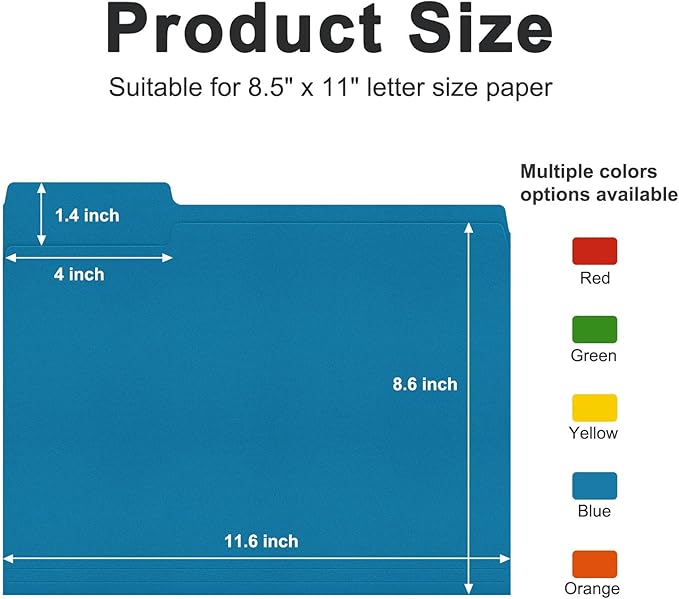 ViVin File Folder, 50 Pack Colored File Folders with 1/3-Cut Tabs, Fits 8.5 * 11 Letter Size Paper, Manilla Folders for Home Office School Documents(Assorted)