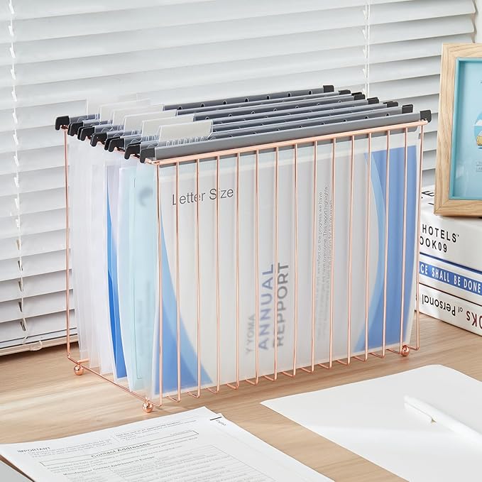 Y YOMA Plastic Hanging File Folders, Letter Size, 1” Expansion, 12 Pack Clear Reinforced Hanging Folders with Tabs Transparent Waterproof for Filing Cabinet Bulky Files Home Office