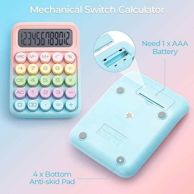 M&G Mechanical Switch Calculator, 12 Digit Basic Desk Calculator, Large LCD Display and Big Buttons, Cute Desktop Calculators Gift for Children Students Teacher