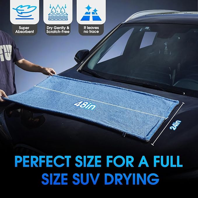 BMLEI Car Drying Towel,48"x24" Extra Large Twisted-Loop Car Detailing Towel,1300GSM Super Absorbent, Streak Free Microfiber Cleaning Cloth for Cars, Trucks,Full-Sized SUVs