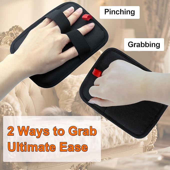 QVJFZUD Pet Hair Removal Glove for Small Hands, 2Pcs Electrostatic Dog Cat Hair Remover Gloves for Furniture Car Seat Couch, Reusable Grooming & Shedding Tool with Free Steel Comb & Toothbrush