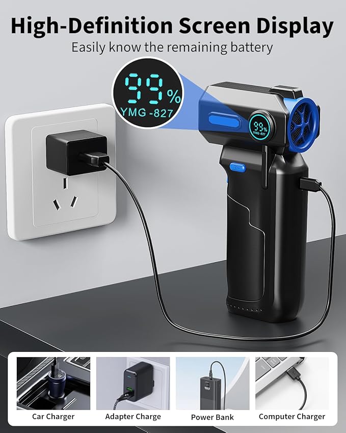 Compressed Air Duster-130000RPM Super Power Cordless Electric Air Duster, Rechargeable Brushless Motor, with LED Light, 3-Gear Adjustable Dust Blower for Computer, Keyboard, Outdoor, House and Car