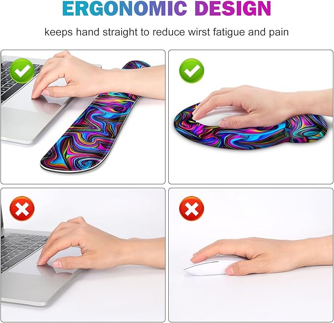Gaming Mouse Pad, Large Desk Mat, Cute Desk Pad Protector, 4in1 XXL Mousepad + Keyboard Wrist Rest+Mouse Wrist Rest+Coaster Set with Ergonomic Desk Pad for Home Office Computer, Dazzling Bright Color
