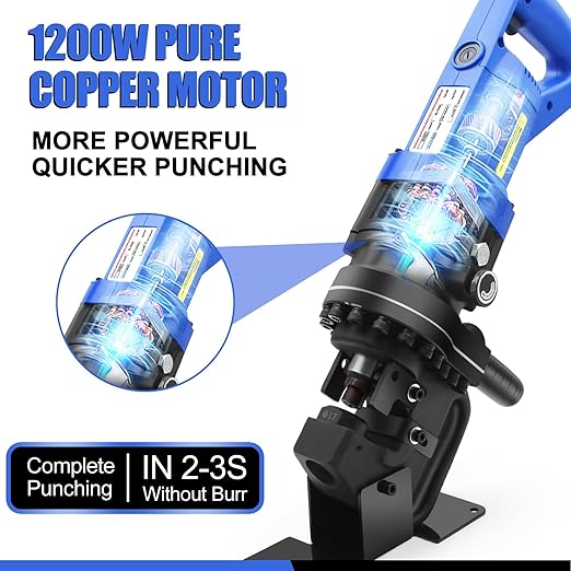 Electric Hydraulic Hole Punch for Metal,1200W Hydraulic Hole Puncher,Angle Steel Hole Punching Machine with Die Φ1/4" 3/8" 1/2" 11/16" 13/16",Hole Punch Tool for Metal Aluminum Copper Iron Steel Plate