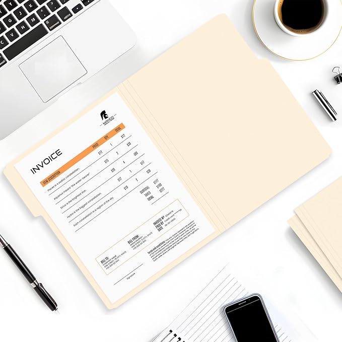 SUNEE File Folders, 18 Pack Manilla Folders 8.5 x 11, 1/3 Cut Tab for Easy Labeling and Organization, Durable Standard Paper for Home, Office, School Filing