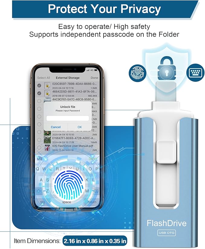 Sunany Flash Drive 512GB Thumb Drive USB Memory Stick High Speed External Storage USB Stick Photo Stick for Phone, Pad, Android, PC and More Devices (Blue)