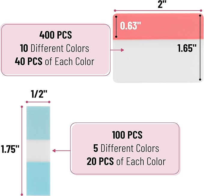 Mr. Pen- Sticky Index Tabs, 500 Pcs, 21 Sets, Colorful Sticky Tabs for Notebooks, Page Markers, Page Tabs for Binders, Page Tabs Sticky Tabs for Books, Notebook Tabs