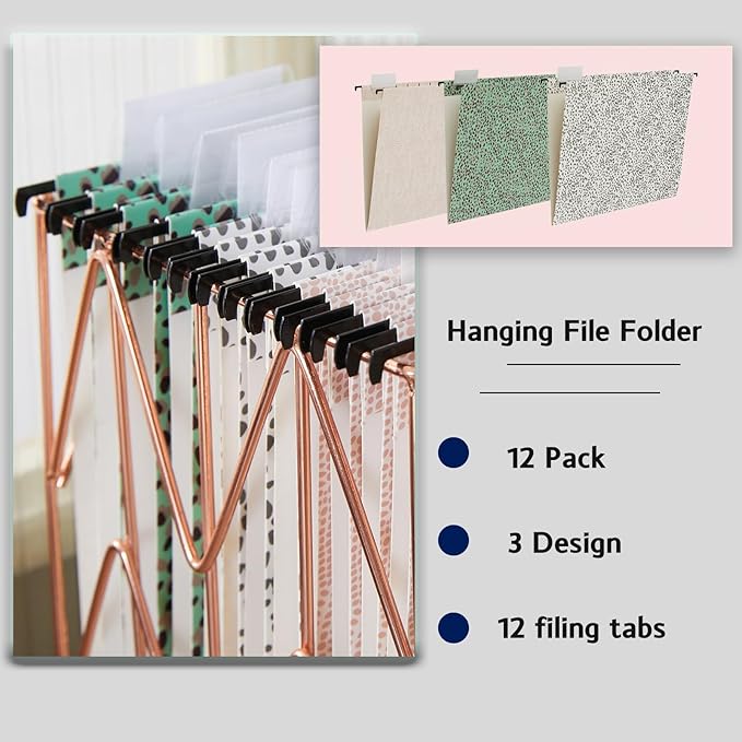 12 Pack Hanging File Folders Filing Cabinet Organizer Letter Size 1/5 Cut Adjustable Tabs Decorative for Home Office School Classroom, Leopard Print 9.3'' x 12.8''…